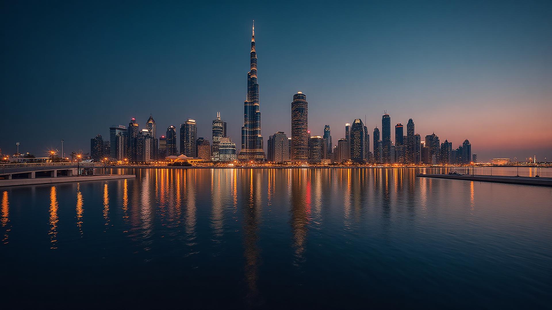 Dubai skyline at golden hour